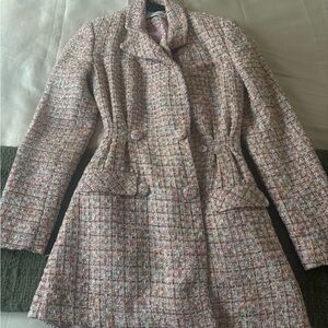 Self-Portrait Pink Multicolor Tweed Pea Coat